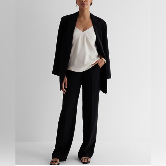 Express Cream Satin Seamed V-Neck Cross-Back Downtown Cami Size L - Picture 3 of 7